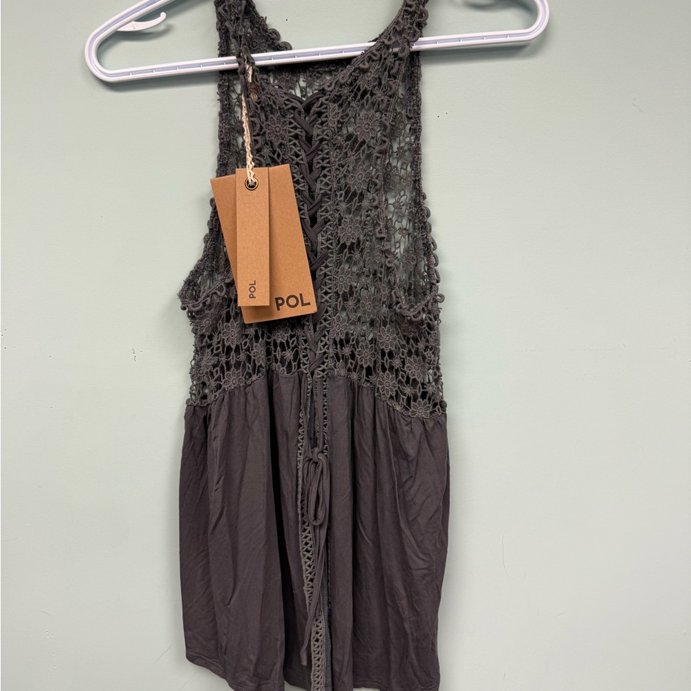 POL Charcoal Crochet Tank Top